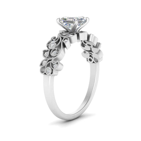 Asscher Cut Filigree Wide Band Engagement Ring