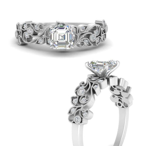 Asscher Cut Filigree Wide Band Engagement Ring