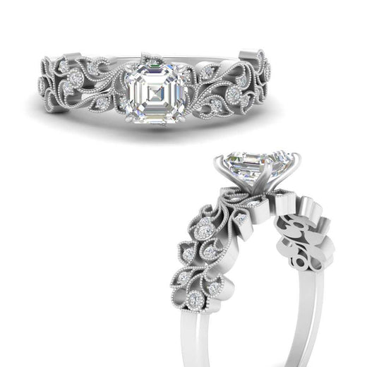 Asscher Cut Filigree Wide Band Engagement Ring