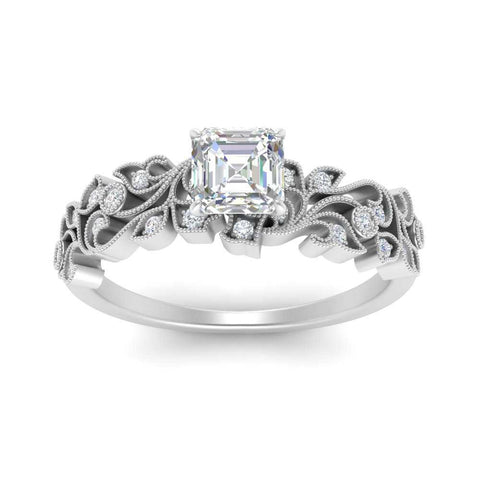 Asscher Cut Filigree Wide Band Engagement Ring