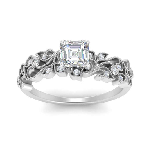 Asscher Cut Filigree Wide Band Engagement Ring