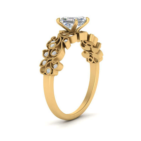 Asscher Cut Filigree Wide Band Engagement Ring