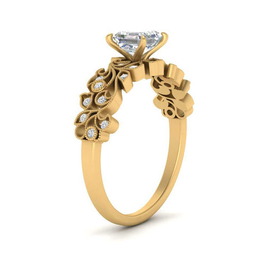 Asscher Cut Filigree Wide Band Engagement Ring