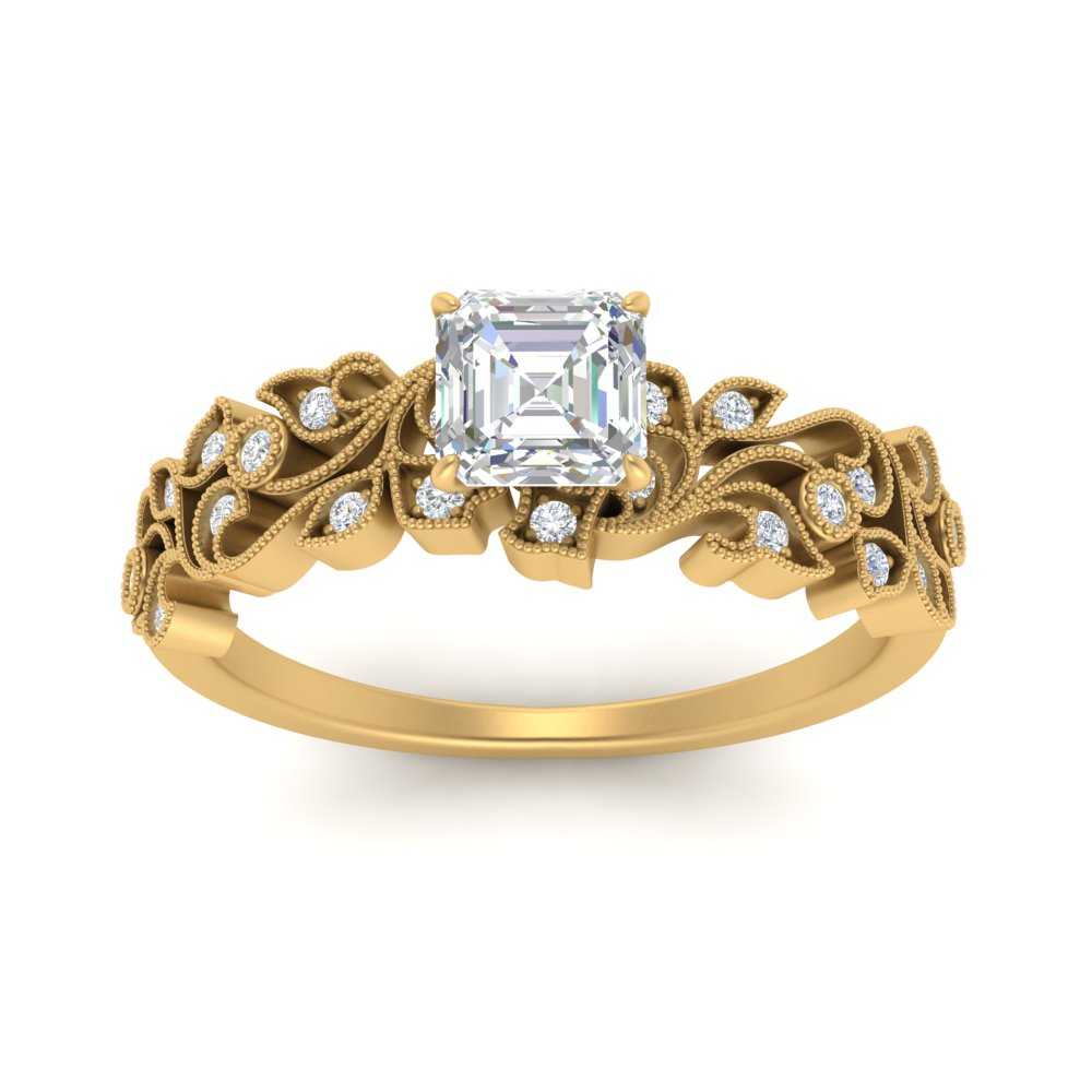 Asscher Cut Filigree Wide Band Engagement Ring