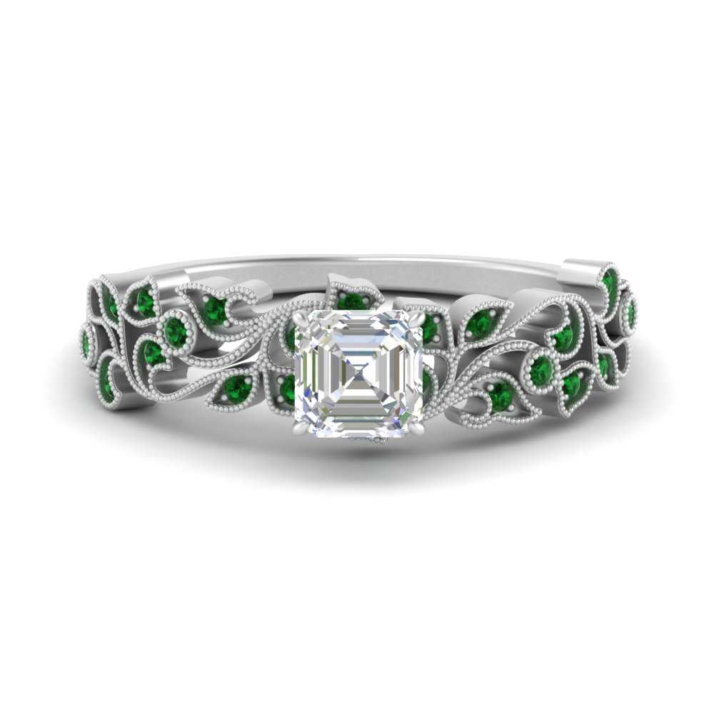 Asscher Cut Filigree Wide Band Engagement Ring