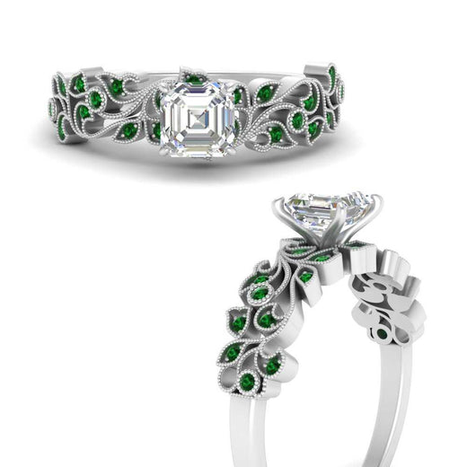 Asscher Cut Filigree Wide Band Engagement Ring