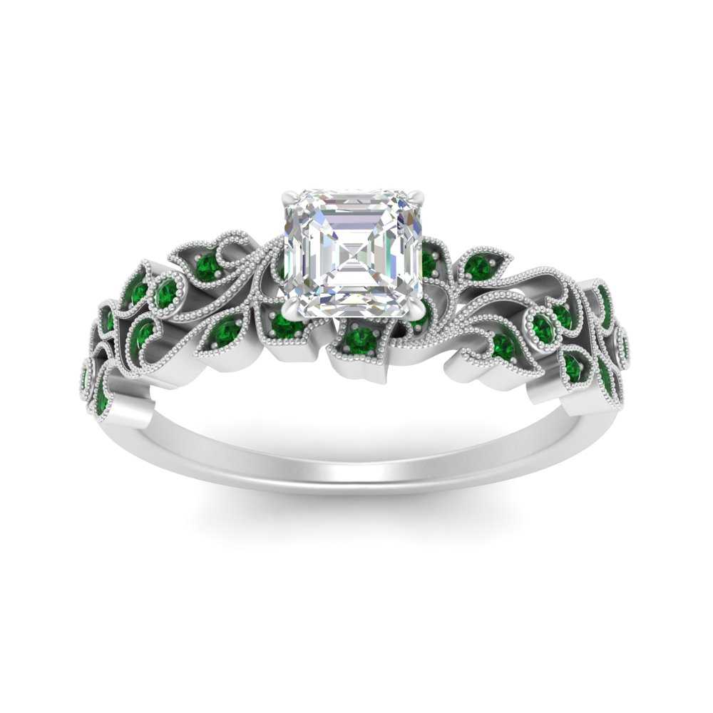 Asscher Cut Filigree Wide Band Engagement Ring