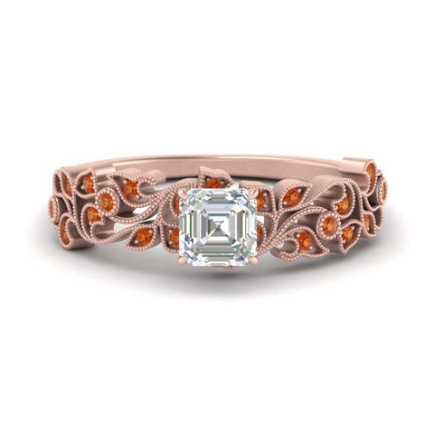 Asscher Cut Filigree Wide Band Engagement Ring