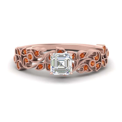 Asscher Cut Filigree Wide Band Engagement Ring