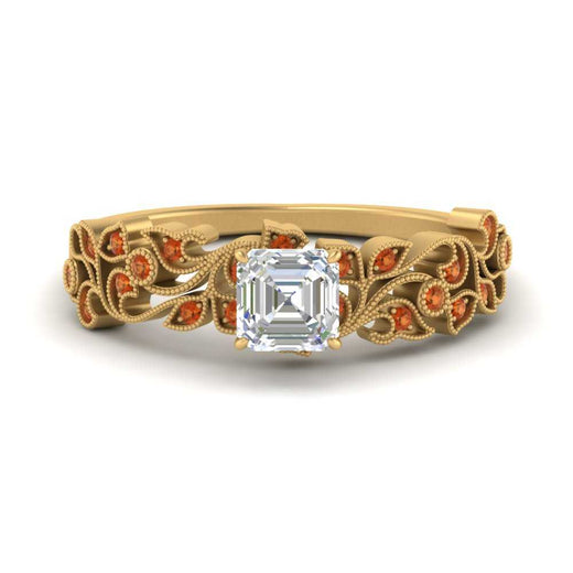 Asscher Cut Filigree Wide Band Engagement Ring