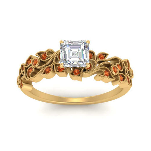 Asscher Cut Filigree Wide Band Engagement Ring