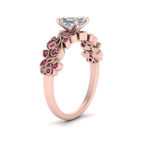 Asscher Cut Filigree Wide Band Engagement Ring