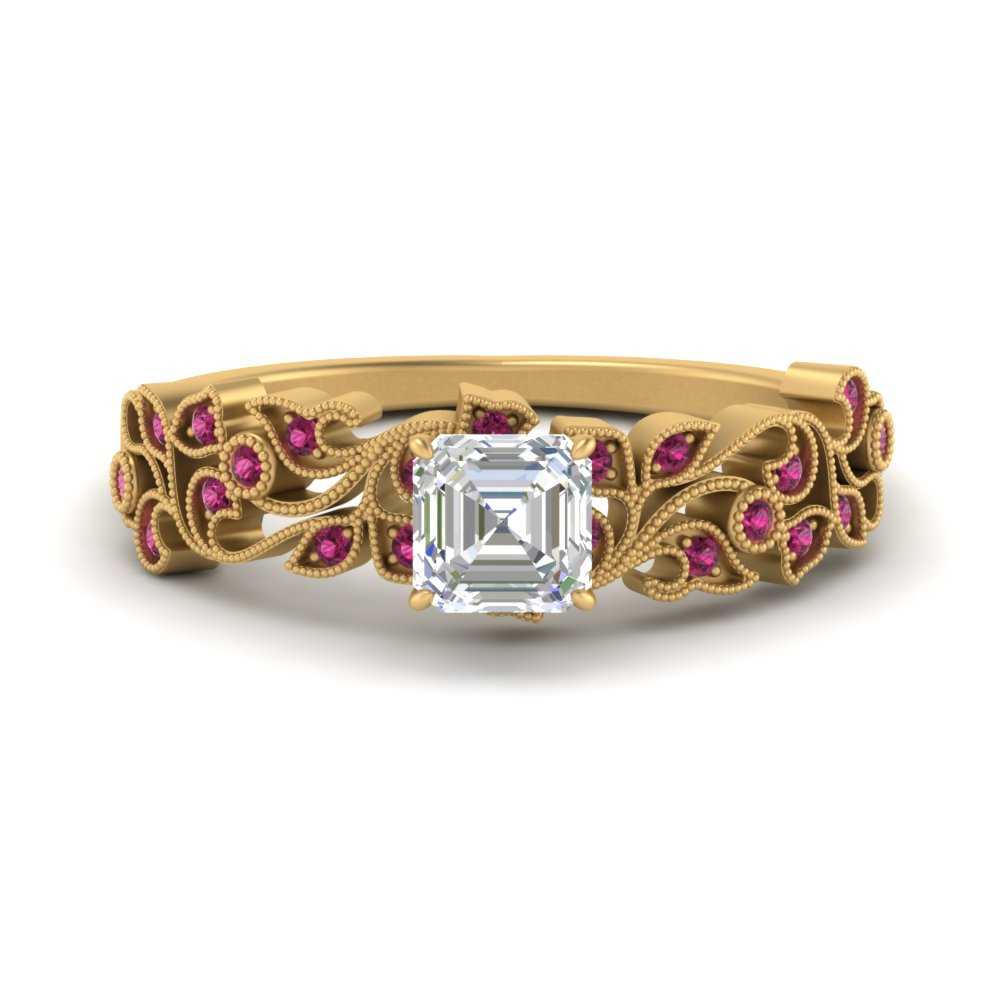Asscher Cut Filigree Wide Band Engagement Ring
