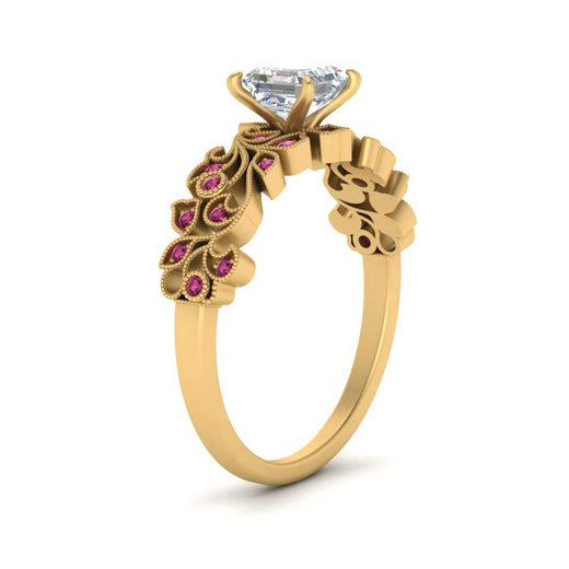 Asscher Cut Filigree Wide Band Engagement Ring