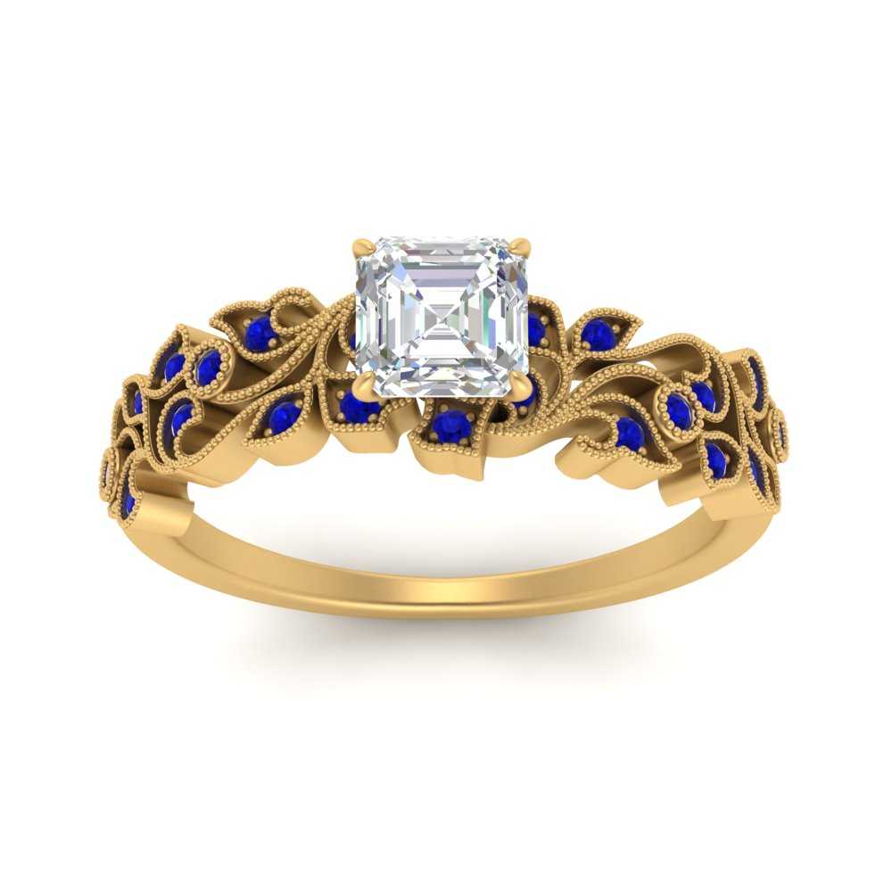 Asscher Cut Filigree Wide Band Engagement Ring