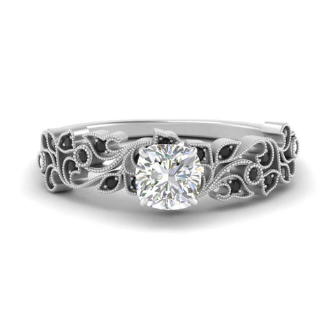Cushion Cut Filigree Wide Band Engagement Ring