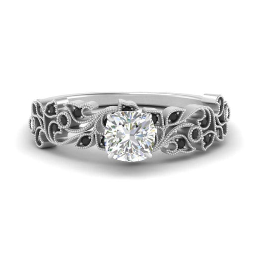 Cushion Cut Filigree Wide Band Engagement Ring