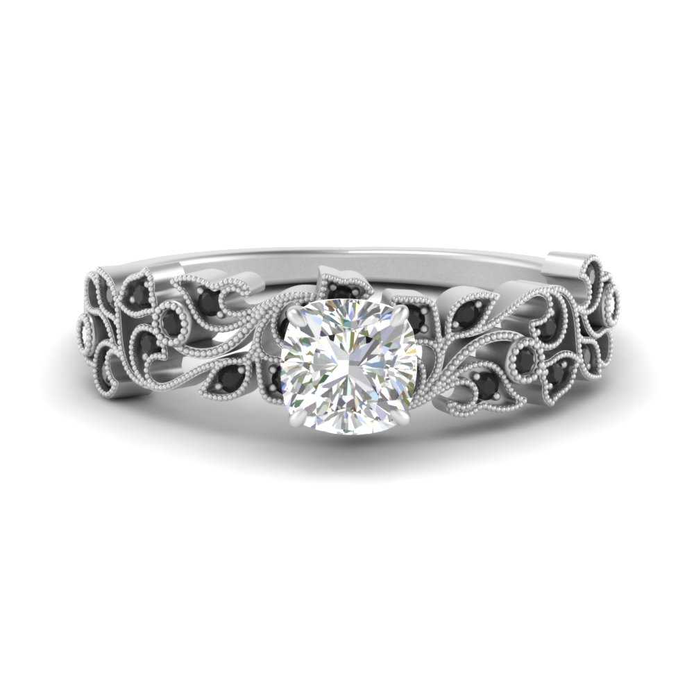 Filigree Wide Band Cushion Diamond Ring