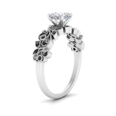 Cushion Cut Filigree Wide Band Engagement Ring