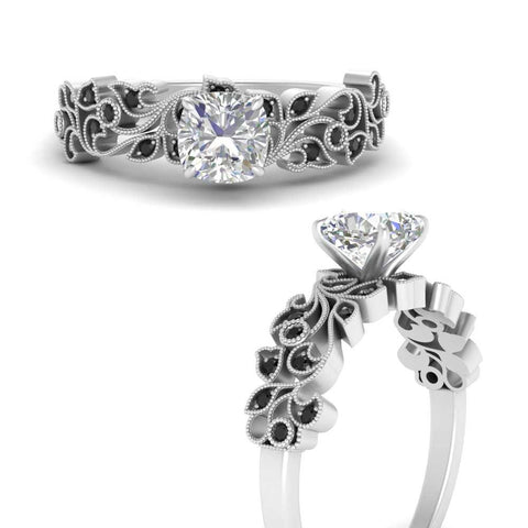 Cushion Cut Filigree Wide Band Engagement Ring