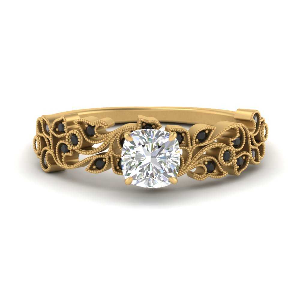 Filigree Wide Band Cushion Diamond Ring