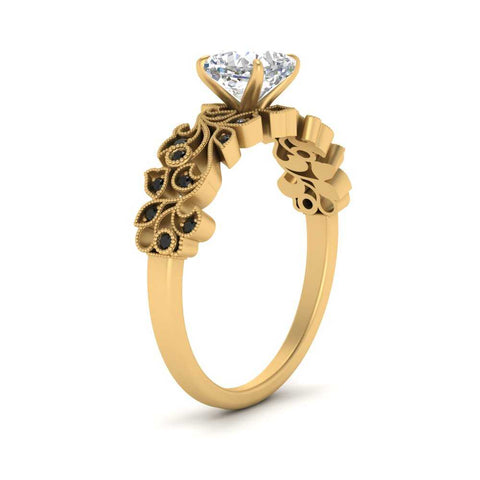 Cushion Cut Filigree Wide Band Engagement Ring