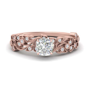 Cushion Cut Filigree Wide Band Engagement Ring