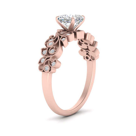 Filigree Wide Band Cushion Diamond Ring