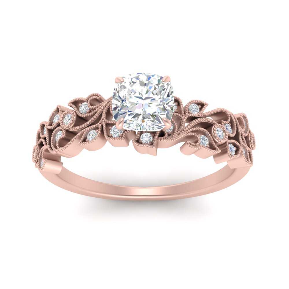 Filigree Wide Band Cushion Diamond Ring