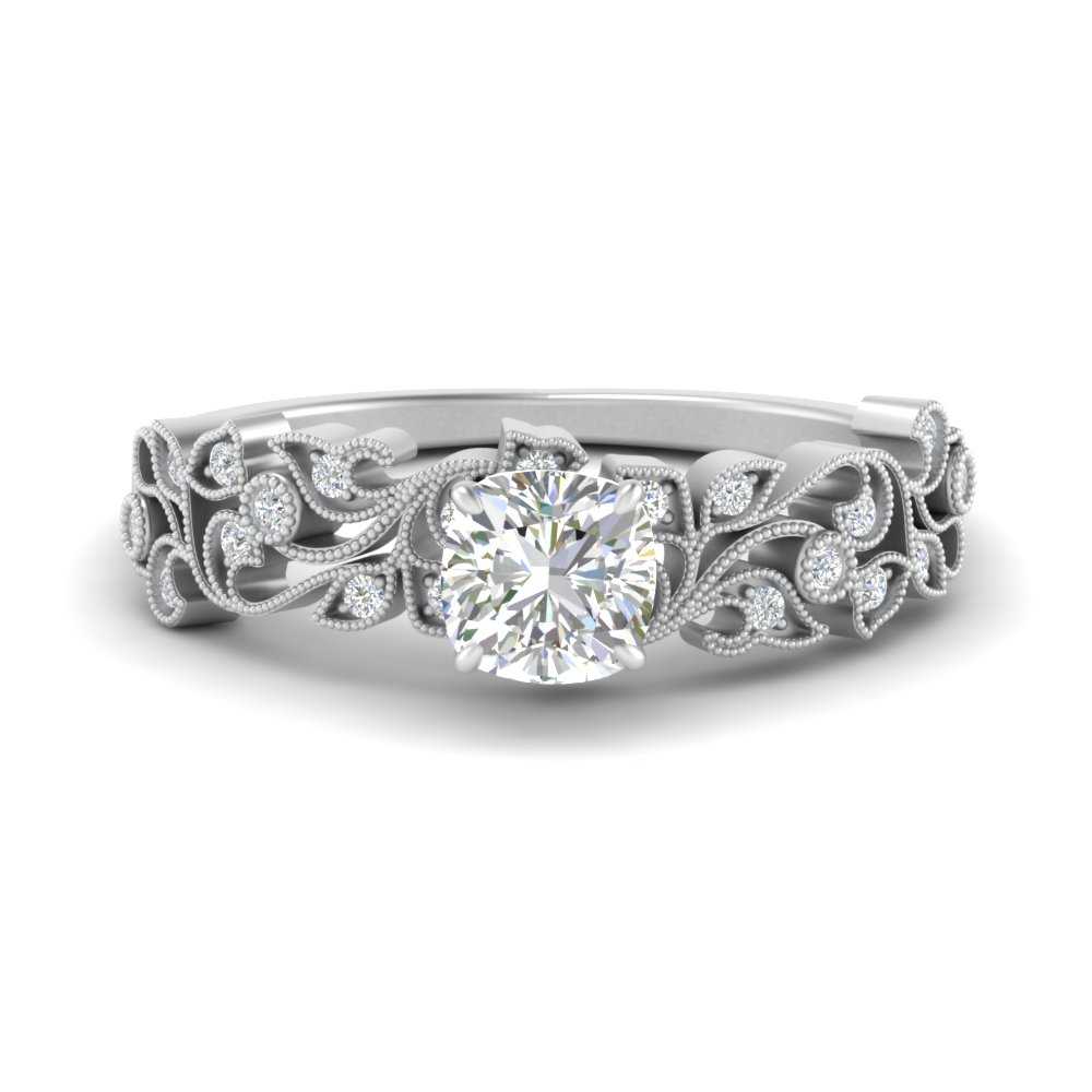 Filigree Wide Band Cushion Diamond Ring