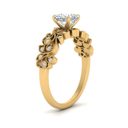 Cushion Cut Filigree Wide Band Engagement Ring