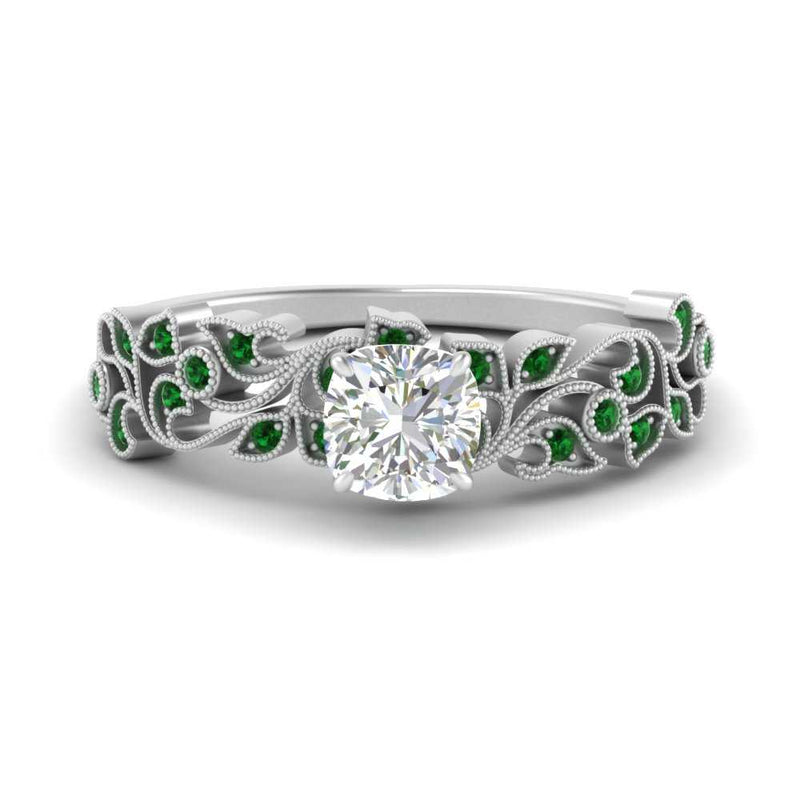 Cushion Cut Filigree Wide Band Engagement Ring