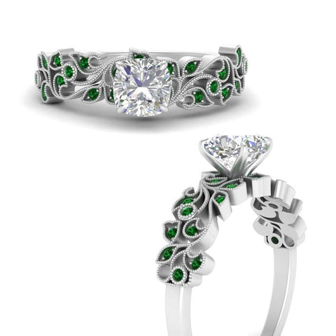 Filigree Wide Band Cushion Diamond Ring