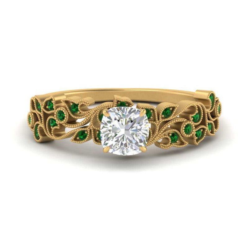 Cushion Cut Filigree Wide Band Engagement Ring