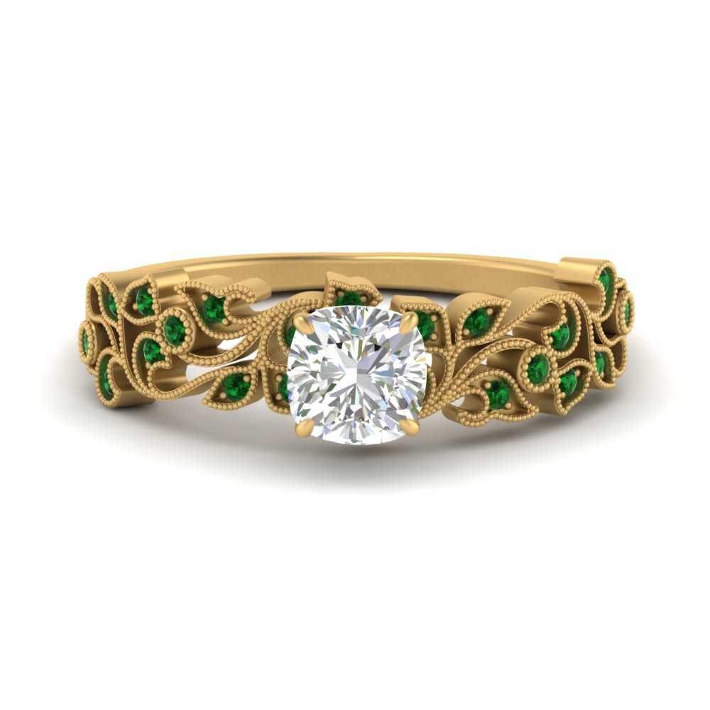 Filigree Wide Band Cushion Diamond Ring