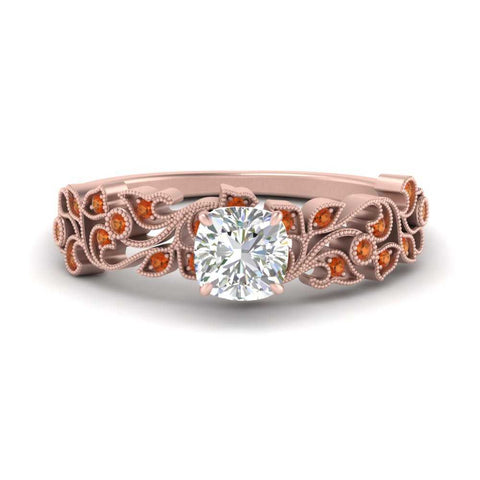 Cushion Cut Filigree Wide Band Engagement Ring