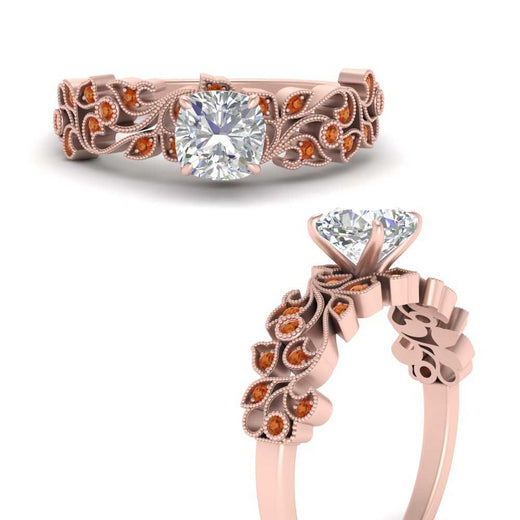 Cushion Cut Filigree Wide Band Engagement Ring