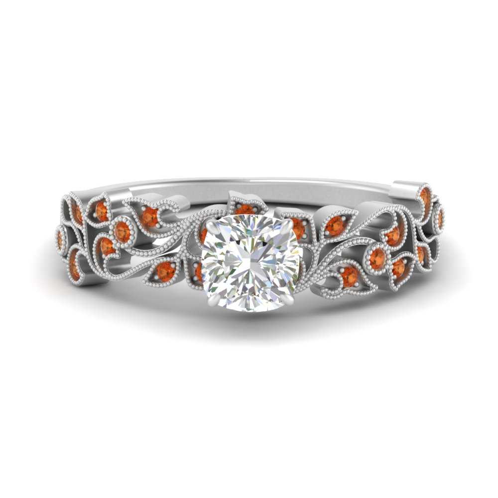 Filigree Wide Band Cushion Diamond Ring