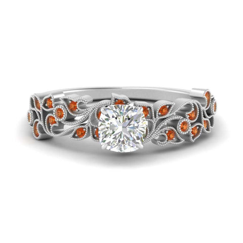Cushion Cut Filigree Wide Band Engagement Ring