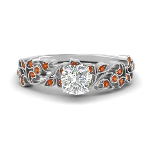 Cushion Cut Filigree Wide Band Engagement Ring