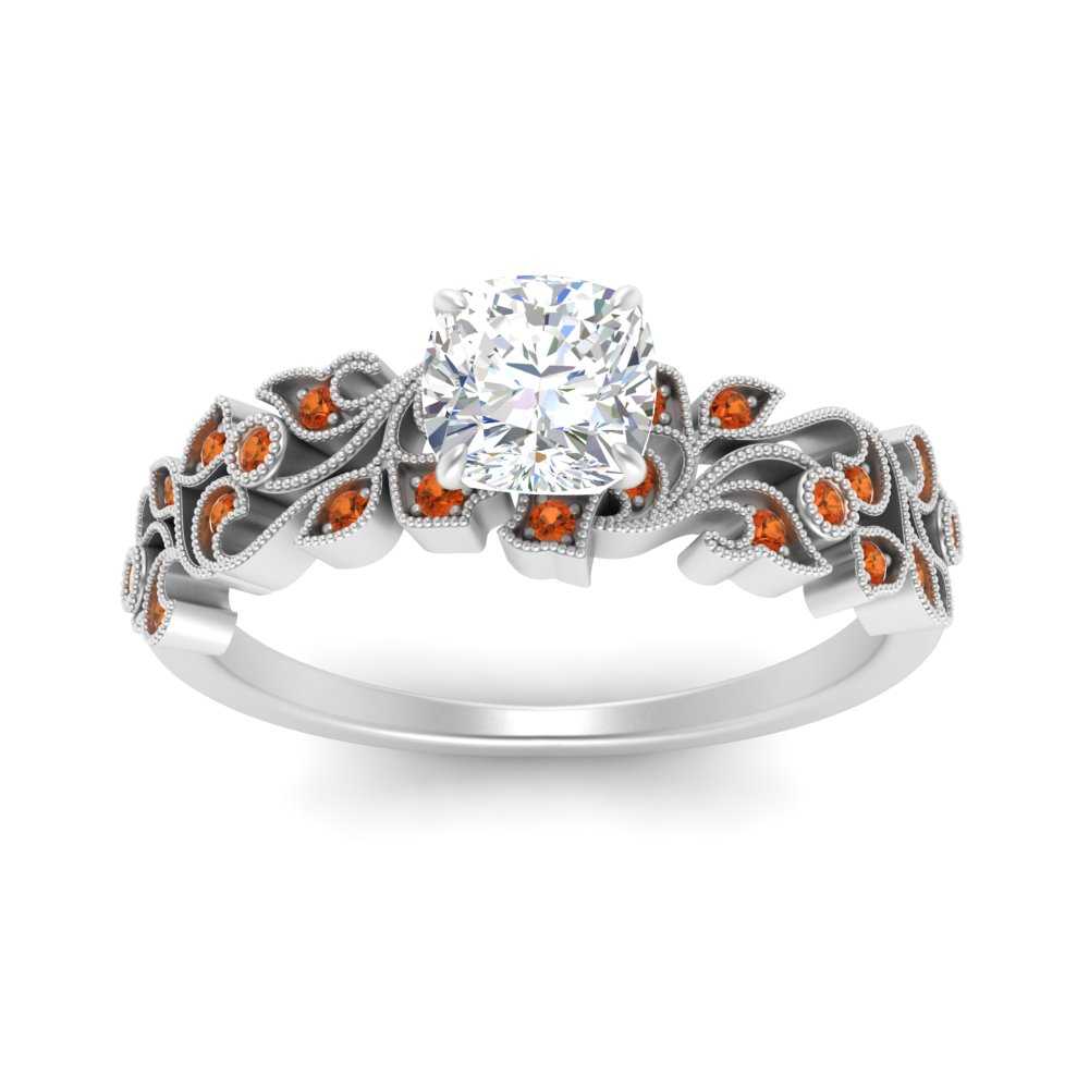 Filigree Wide Band Cushion Diamond Ring
