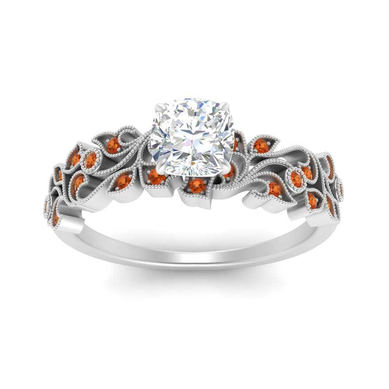 Cushion Cut Filigree Wide Band Engagement Ring
