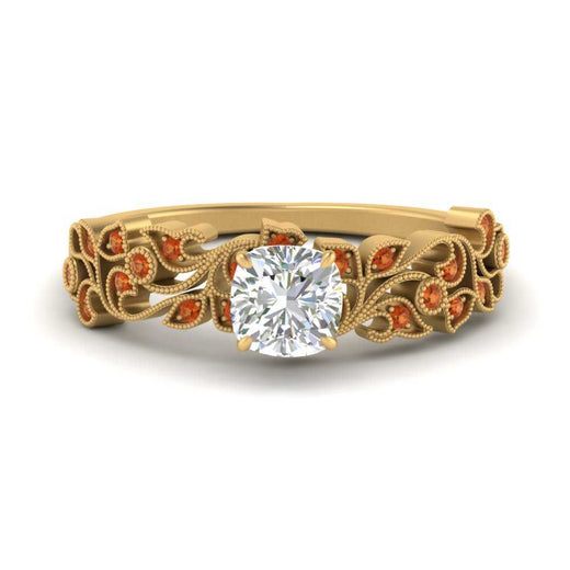 Cushion Cut Filigree Wide Band Engagement Ring