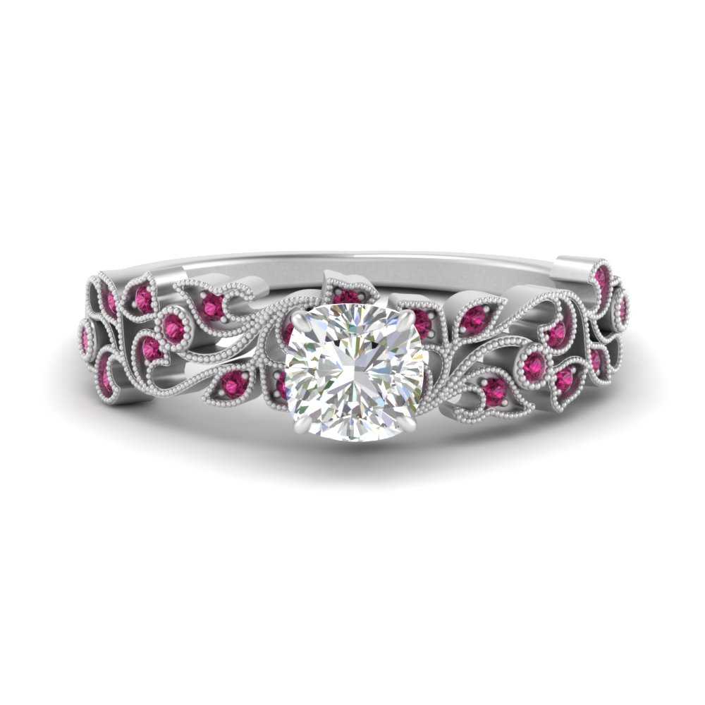Filigree Wide Band Cushion Diamond Ring
