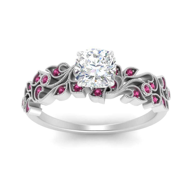 Cushion Cut Filigree Wide Band Engagement Ring