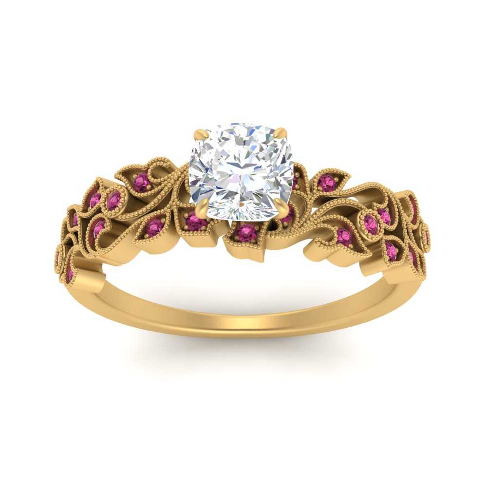 Filigree Wide Band Cushion Diamond Ring