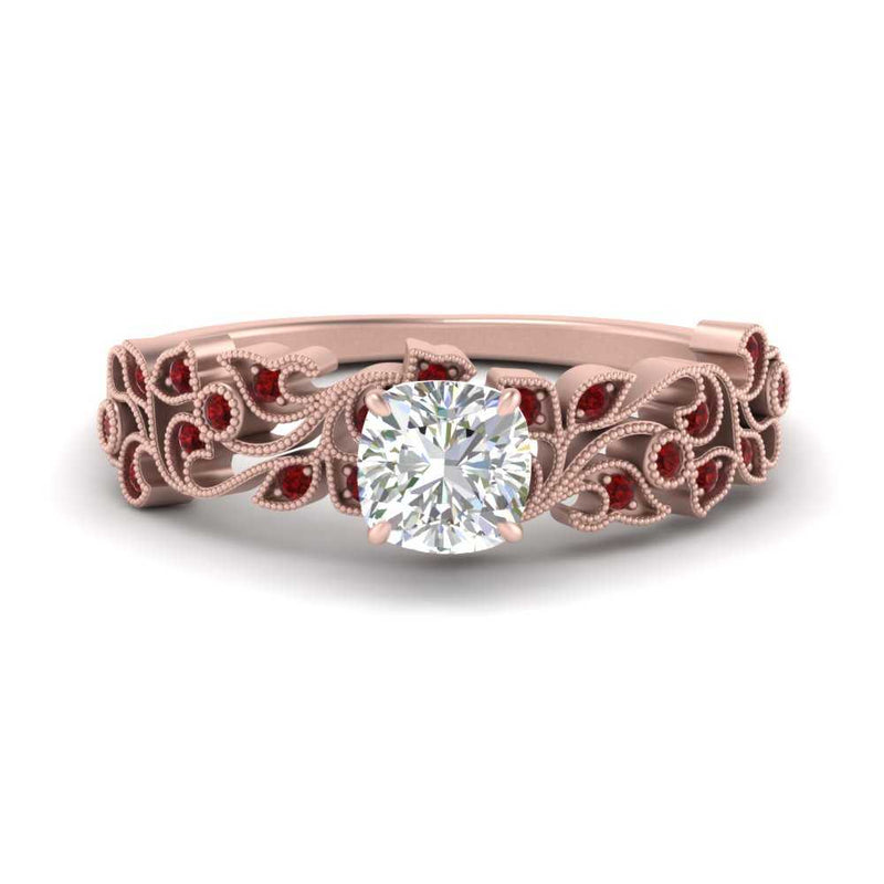 Cushion Cut Filigree Wide Band Engagement Ring