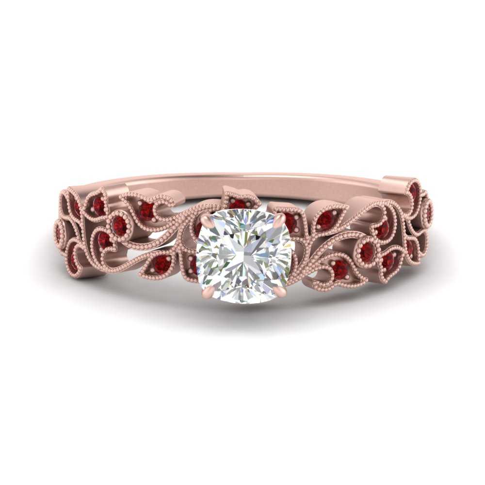 Filigree Wide Band Cushion Diamond Ring