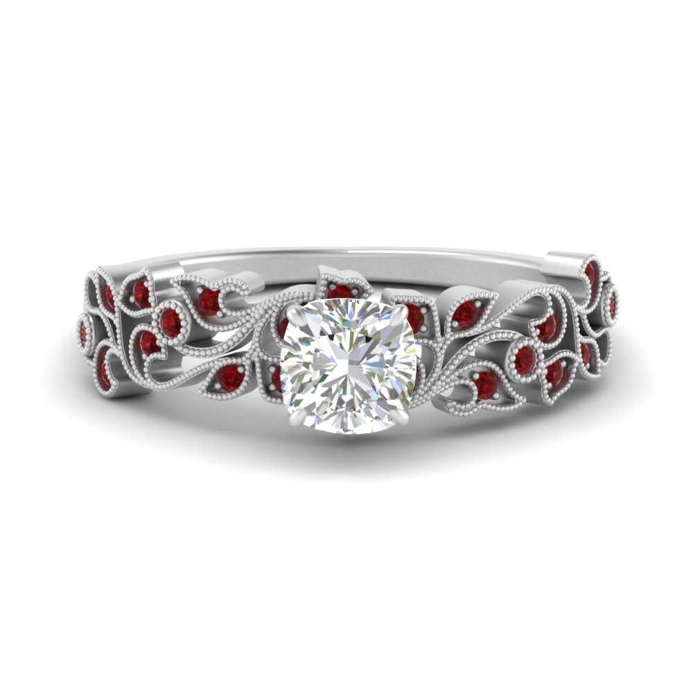 Filigree Wide Band Cushion Diamond Ring