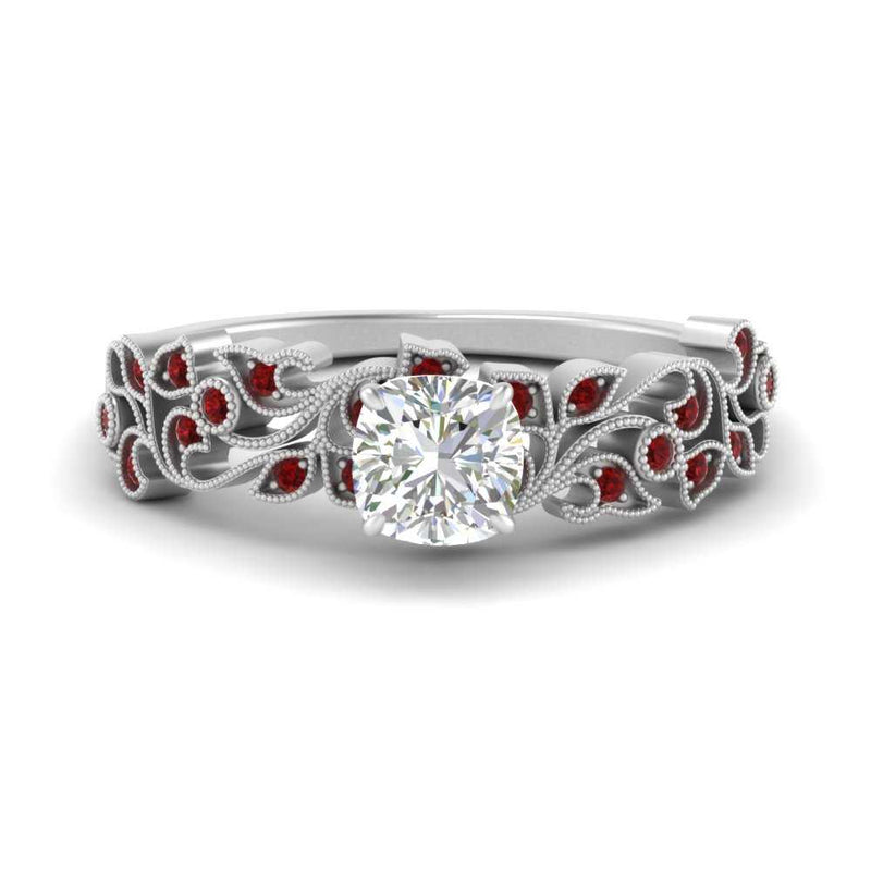 Cushion Cut Filigree Wide Band Engagement Ring
